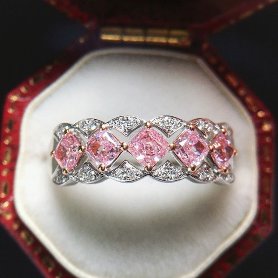 14k Gold 0.84 Ctw Natural Pink Diamond & Diamond & Eternity Band Ring
