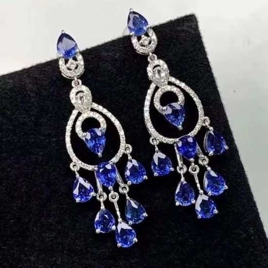 14k Gold 5.42 Ctw Natural Sapphire & Diamond Earrings