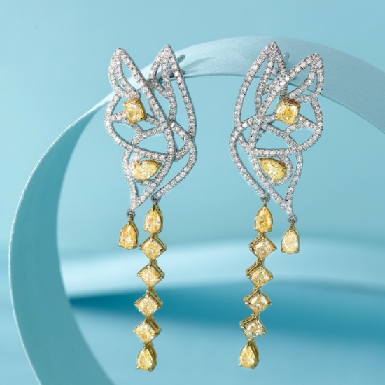 14k Gold 2.42 Ctw Natural Yellow Diamond & Diamond Earrings