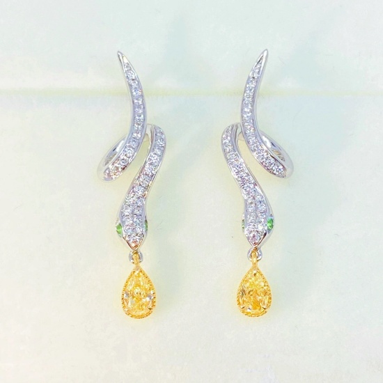14k Gold 0.29 Ct Natural Yellow Diamond & Diamond Earrings