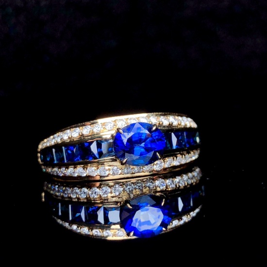 14k Gold 1.16 Ctw Natural Sapphire & Diamond Ring