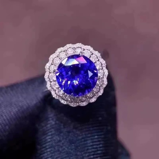 14k Gold 3.89 Ct Natural Tanzanite & Diamond & Cocktail Ring