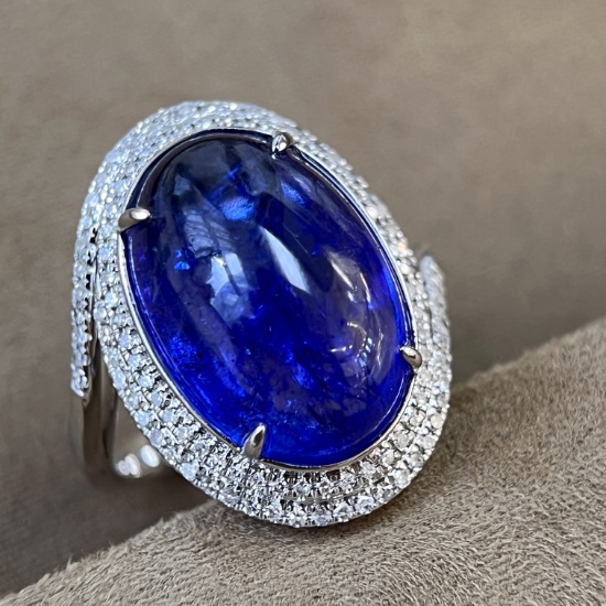 14k Gold 11.78 Ctw Natural Tanzanite & Diamond & Cocktail Ring