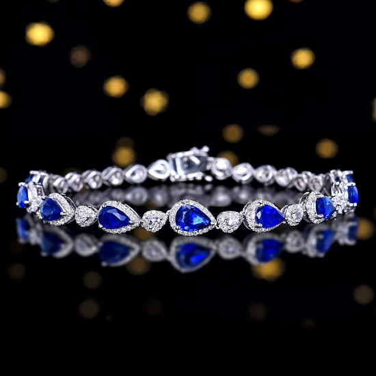 14k Gold 4.81 Ctw Natural Sapphire & Diamond Bracelet