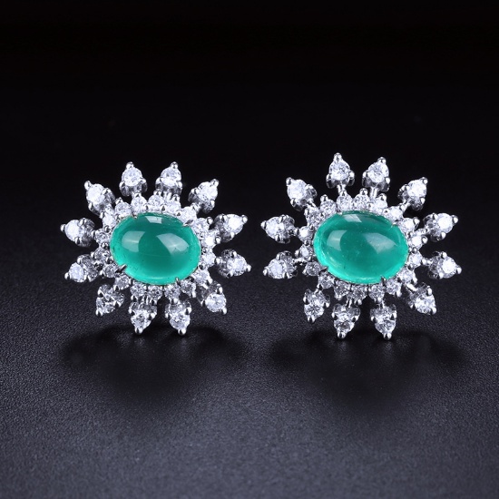 14k Gold 3.64 Ctw Natural Emerald & Diamond Earrings