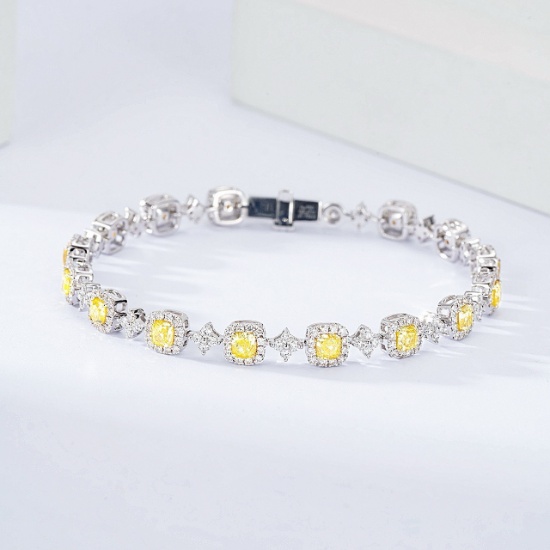 14k Gold 5.23 Ctw Natural Yellow Diamond & Diamond Bracelet