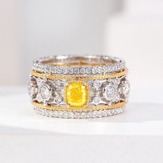 14k Gold 1.97 Ctw Natural Yellow Diamond & Diamond Ring