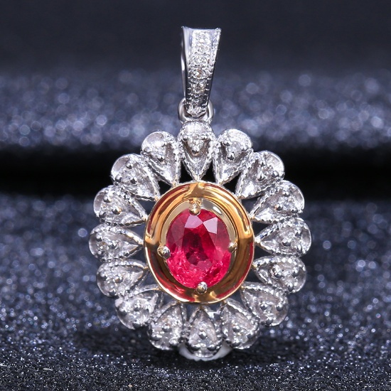 14k Gold 0.69 Ctw Natural Ruby & Diamond Pendant