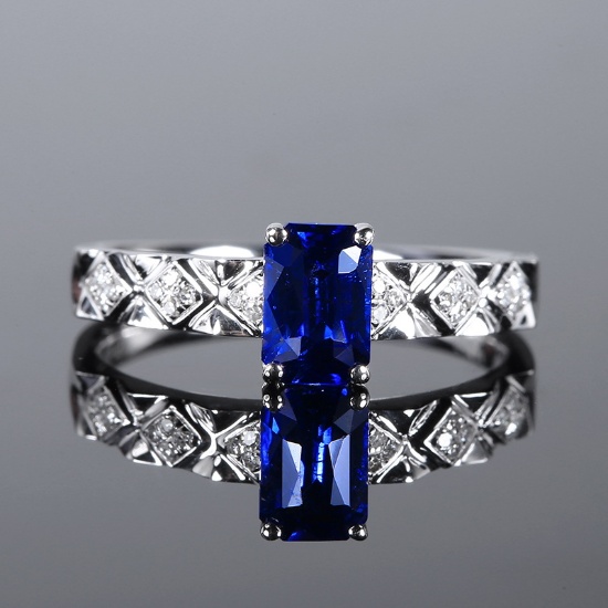 14k Gold 1.14 Ctw Vivid Blue Natural Sapphire & Diamond Ring