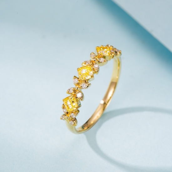 14k Gold 0.47 Ctw Natural Yellow Diamond & Diamond & Eternity Band Ring