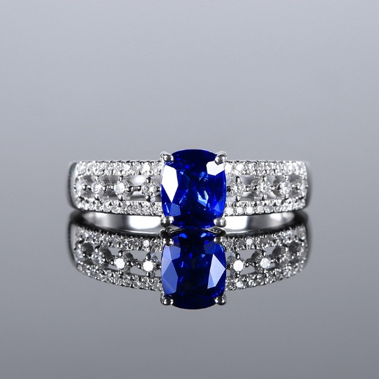 14k Gold 1.39 Ctw Vivid Blue Natural Sapphire & Diamond & Solitaire Ring