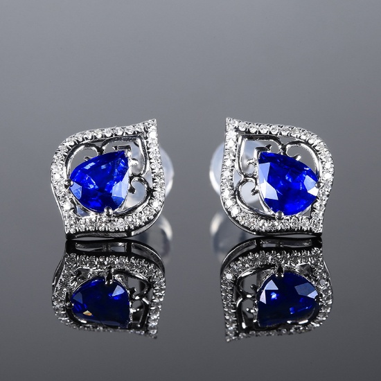 14k Gold 1.57 Ctw Vivid Blue Natural Sapphire & Diamond Earrings