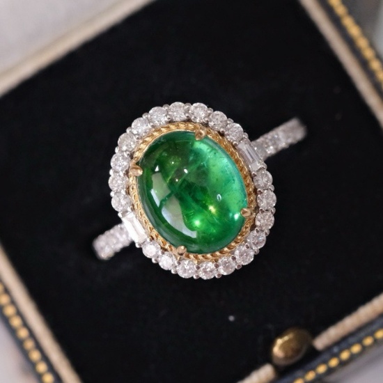 14k Gold 2.69 Ctw Natural Emerald & Diamond Ring
