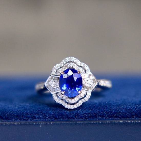 14k Gold 1.93 Ctw Vivid Blue Natural Sapphire & Diamond & Cocktail Ring/pendant