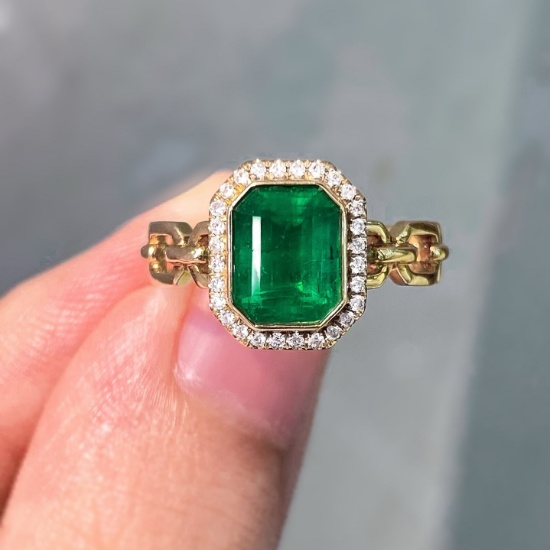 14k Gold 0.24 Ctw Natural Emerald & Diamond Ring