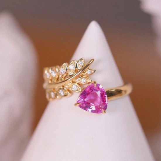 14k Gold 1.19 Ctw Natural Padparadscha Sapphire & Diamond & Art Deco Ring