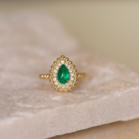 14k Gold 1.07 Ctw Vivid Green Natural Emerald & Spinel Ring