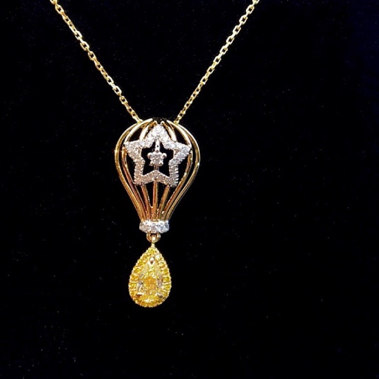 14k Gold 0.38 Ctw Natural Yellow Diamond & Diamond Necklace