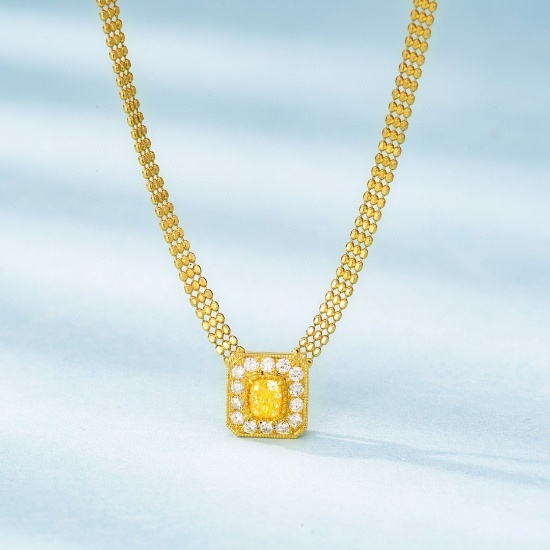 14k Gold 0.40 Ctw Natural Yellow Diamond & Diamond Necklace