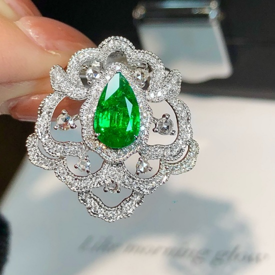 14k Gold 2.21 Ctw Natural Emerald & Diamond Brooch/pendant