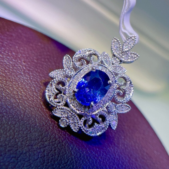 14k Gold 1.91 Ctw Natural Sapphire & Diamond Pendant