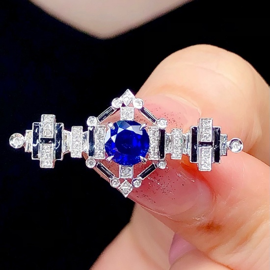 14k Gold 1.36 Ctw Natural Sapphire & Diamond Brooch