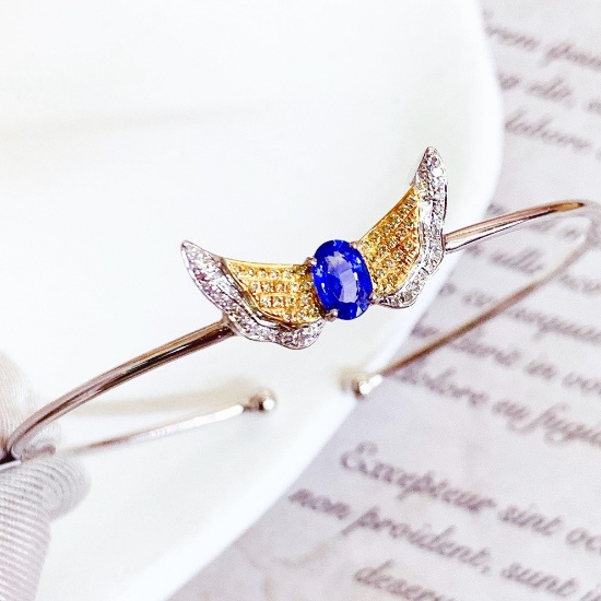 14k Gold 1.00 Ct Natural Sapphire & Diamond Bangle
