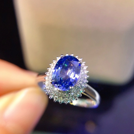 14k Gold 1.78 Ct Natural Sapphire & Diamond & Cocktail Ring