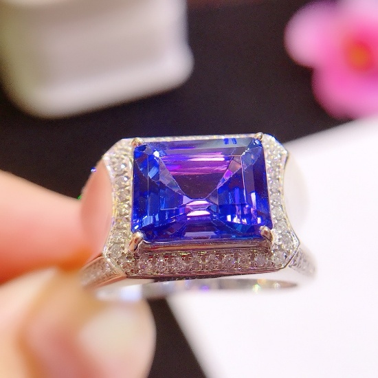 14k Gold 5.00 Ct Natural Tanzanite & Diamond & Men¡¯s Ring