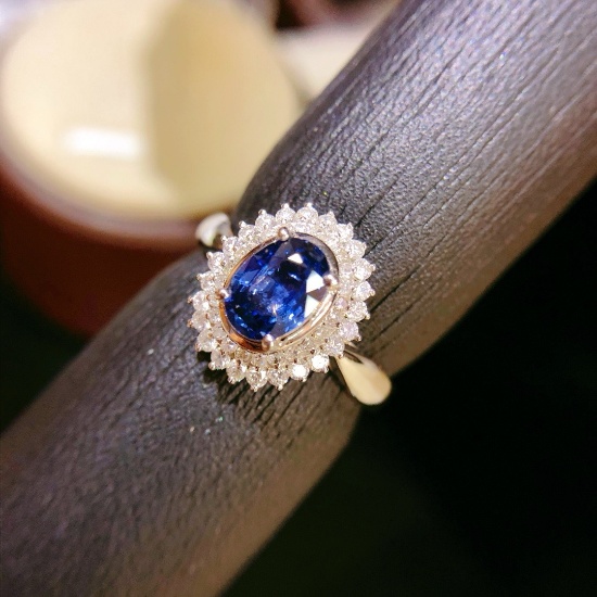 14k Gold 1.16 Ct Natural Sapphire & Diamond & Cocktail Ring