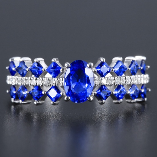 14k Gold 1.18 Ctw Vivid Blue Natural Sapphire & Diamond Ring