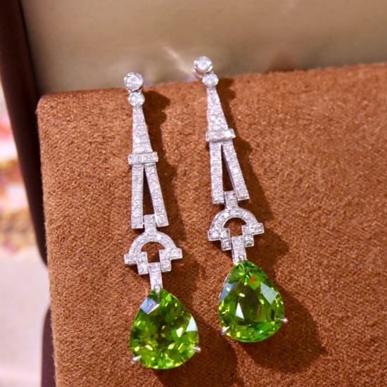 14k Gold 6.19 Ctw Natural Tourmaline & Diamond Earrings