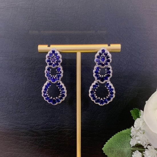 14k Gold 10.34 Ctw Vivid Blue Natural Sapphire & Diamond Earrings