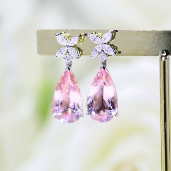 14k Gold 8.82 Ctw Natural Morganite & Diamond Earrings