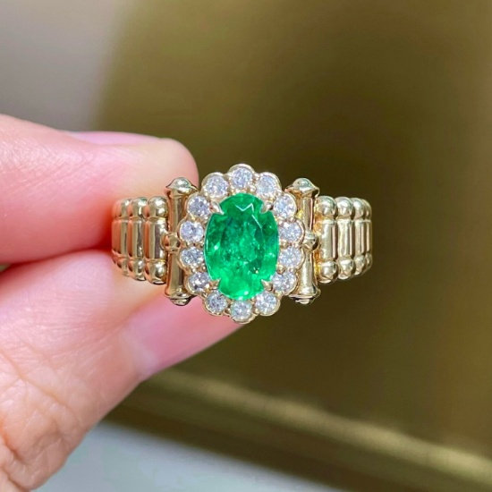 14k Gold 1.01 Ctw Natural Emerald & Diamond Ring