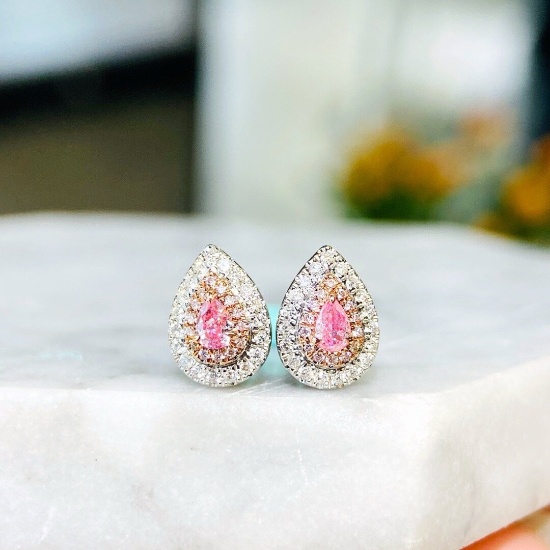 14k Gold 0.28 Ctw Natural Pink Diamond & Diamond Earrings