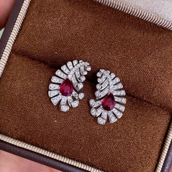 14k Gold 1.33 Ctw Natural Ruby & Diamond Earrings