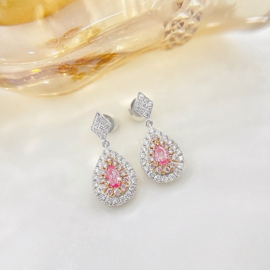 14k Gold 0.92 Ctw Natural Pink Diamond & Diamond Earrings