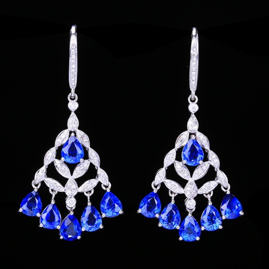 14k Gold 5.62 Ctw Natural Sapphire & Diamond Earrings