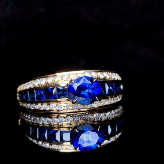 14k Gold 1.16 Ctw Natural Sapphire & Diamond Ring