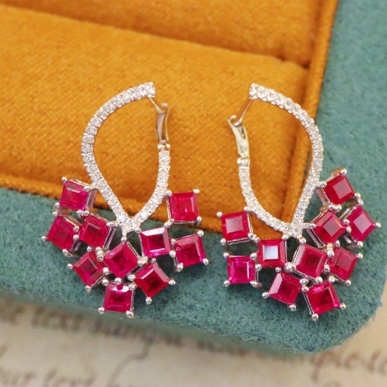 14k Gold 3.99 Ctw Natural Ruby & Diamond Earrings