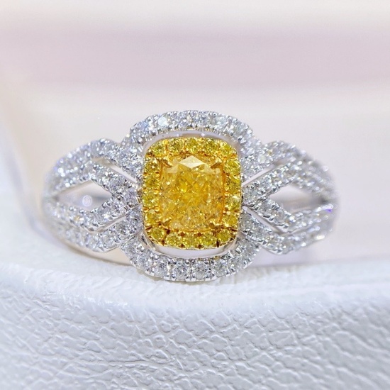 14k Gold 0.73 Ctw Natural Yellow Diamond & Diamond Ring