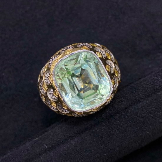 14k Gold 7.5 Ct Natural Tourmaline & Diamond & Cocktail Ring