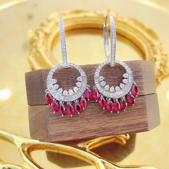 14k Gold 3.52 Ctw Natural Ruby & Diamond Earrings