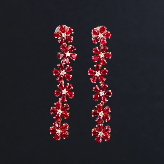 14k Gold 4.62 Ctw Vivid Red Natural Ruby & Diamond Earrings