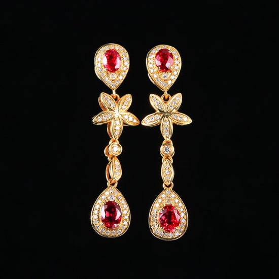 14k Gold 1.47 Ctw Vivid Red Natural Ruby & Diamond Earrings