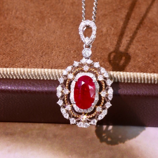 14k Gold 1.37 Ctw Natural Ruby & Diamond Pendant