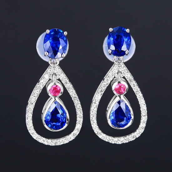 14k Gold 1.71 Ctw Natural Sapphire & Diamond Earrings