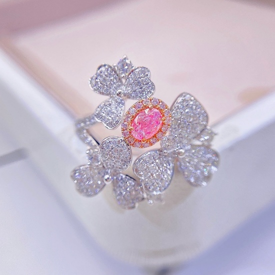 Gia Certified 14k Gold 1.29 Ctw Natural Pink Diamond & Diamond & Flowers Ring