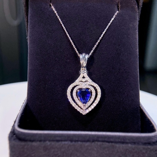 14k Gold 1.40 Ctw Natural Sapphire & Diamond Necklace